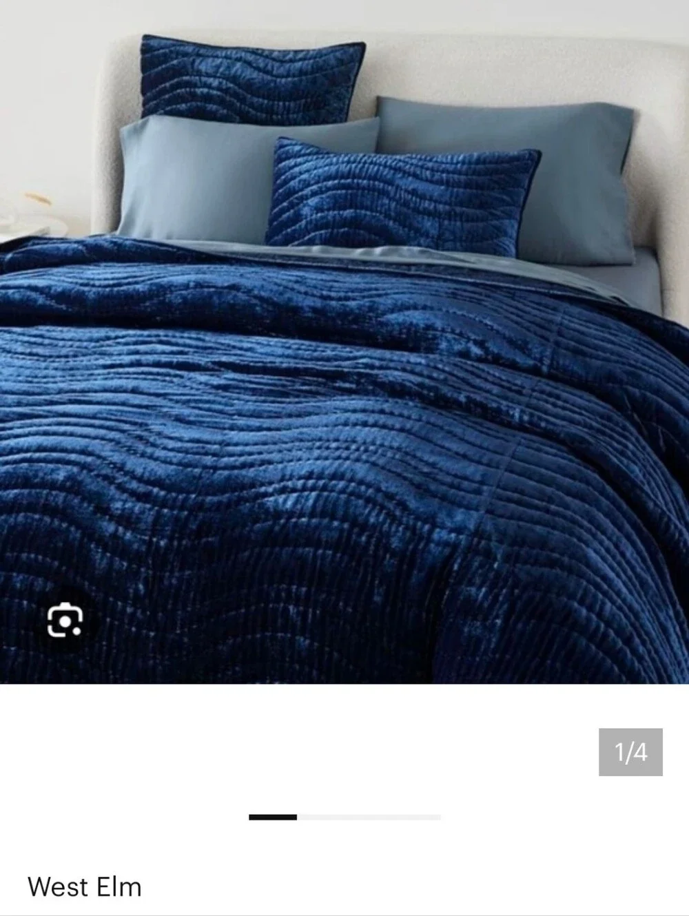 West Elm Lush Velvet Wave King Shams in Deep Navy